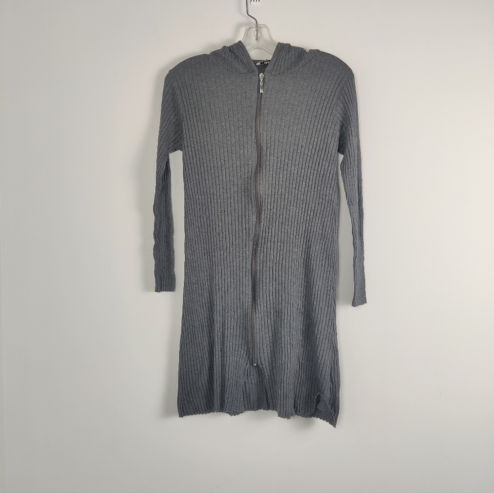 Tavin Women's Ribbed Knit Zip-Up Hooded Dress Charcoal Size Medium